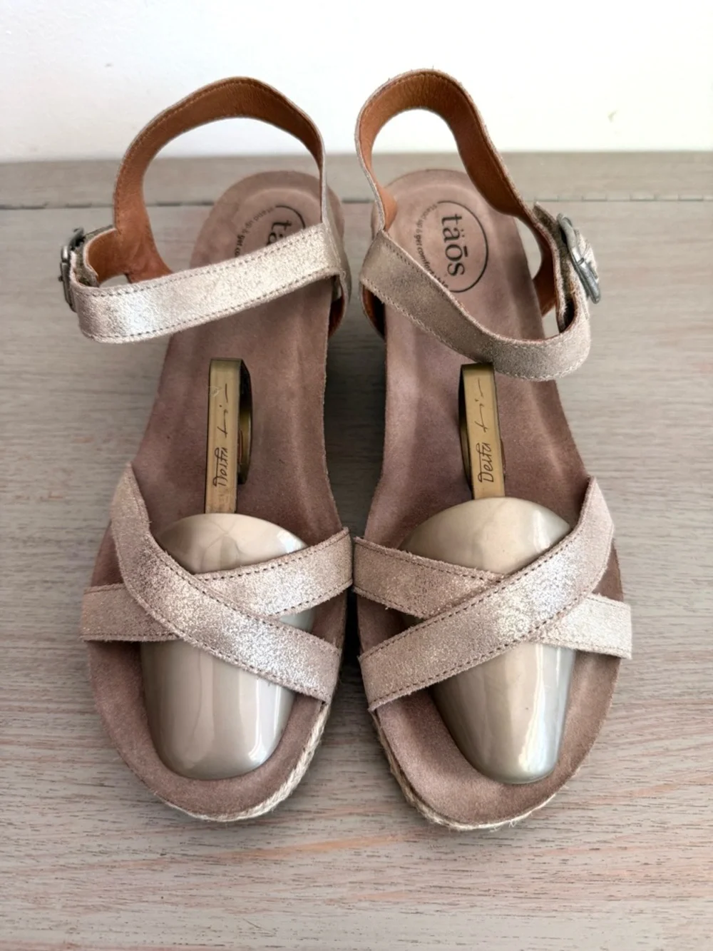 Taos Hey Jute Trulie Wedge Espadrille Sandals Champagne Ankle Strap EU 42 US 11
